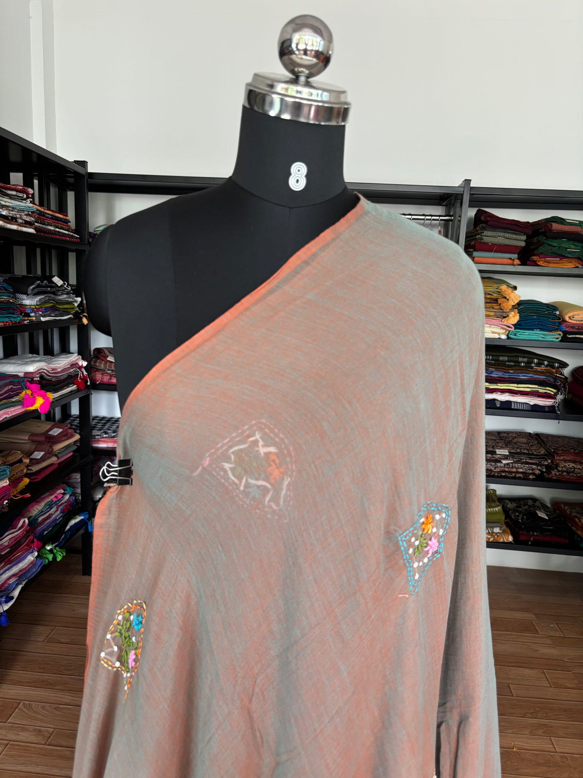 BROWN EMBROIDERED MUL SAREE