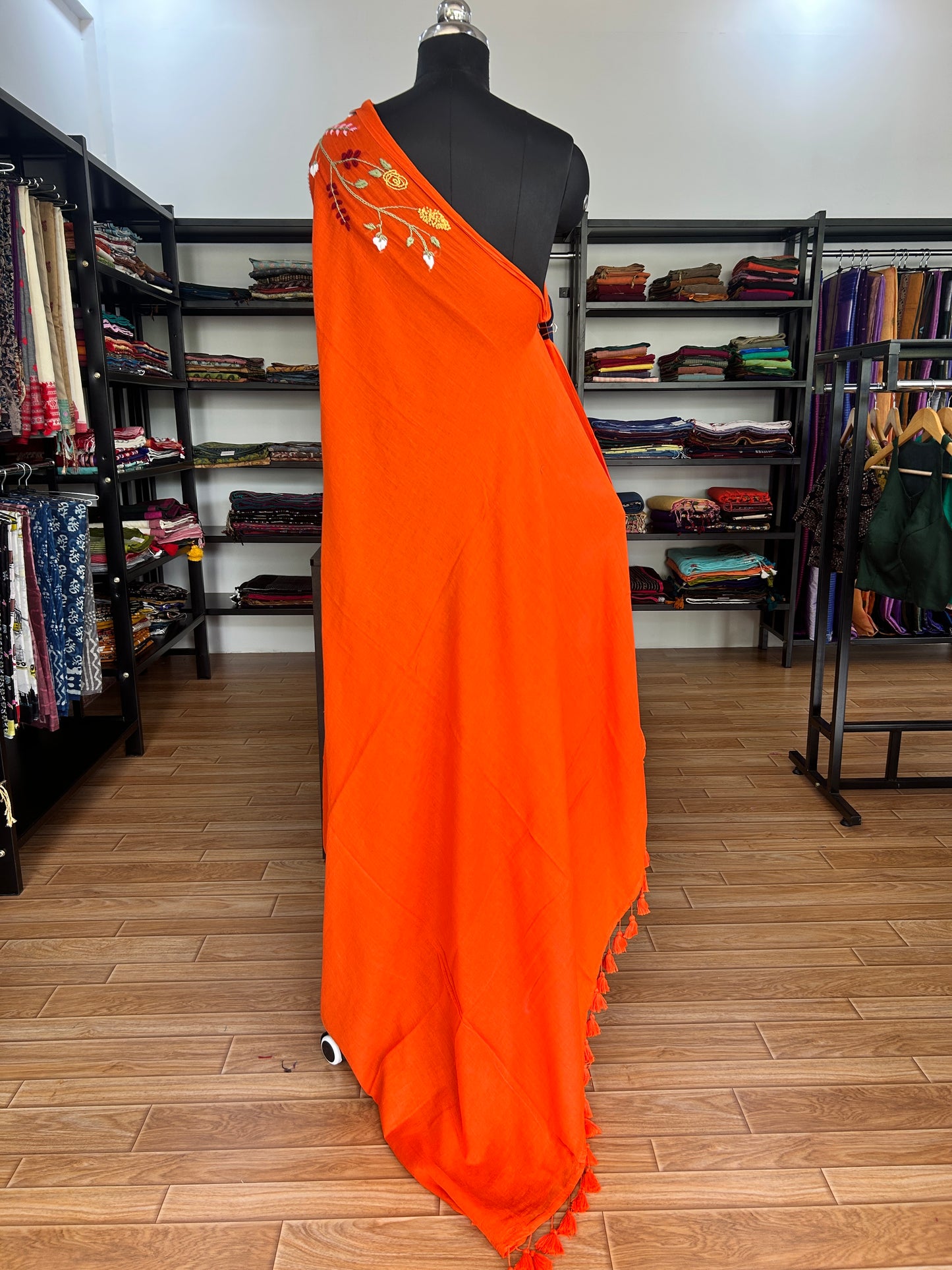ORANGE KATHA MUL SAREE