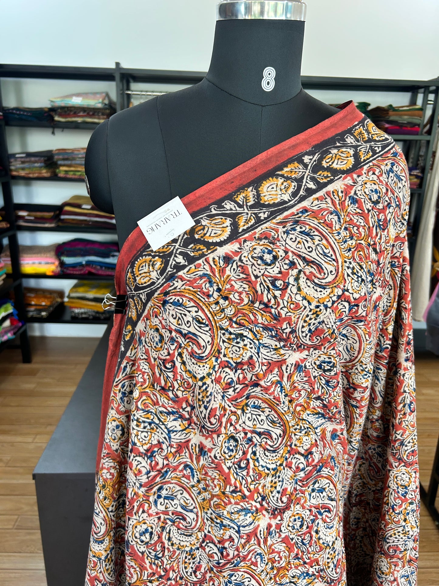 Red kalamkari mul saree