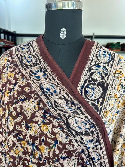 Brown kalamkari mul saree
