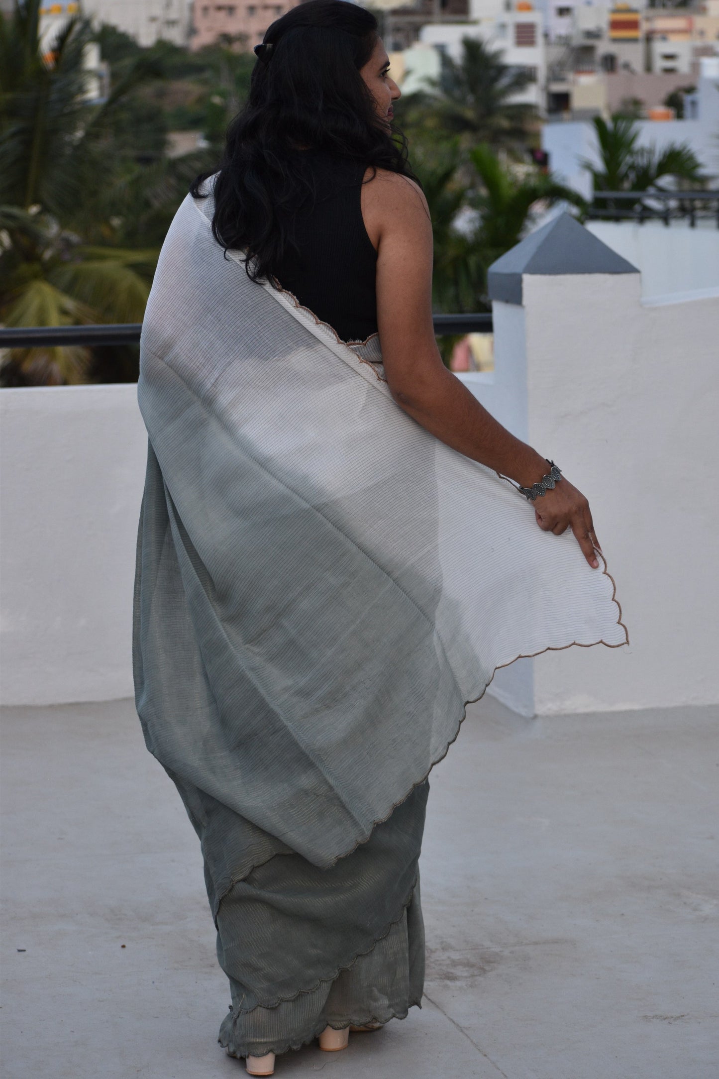 GREY MUL SAREE