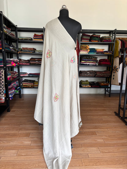 WHITE EMBROIDERED MUL SAREE