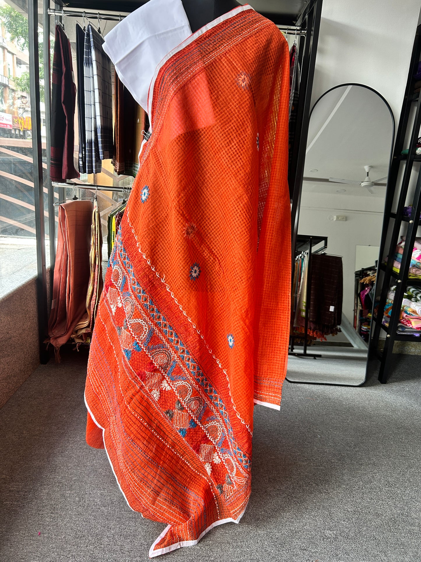 White katha embroidered kota