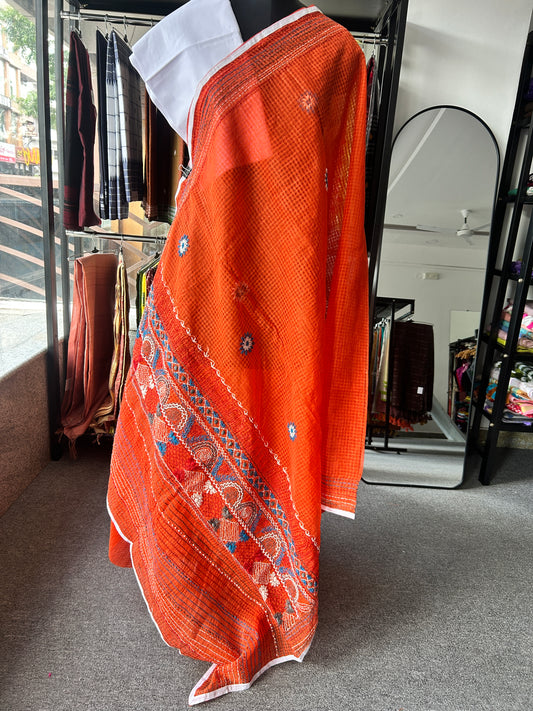 White katha embroidered kota