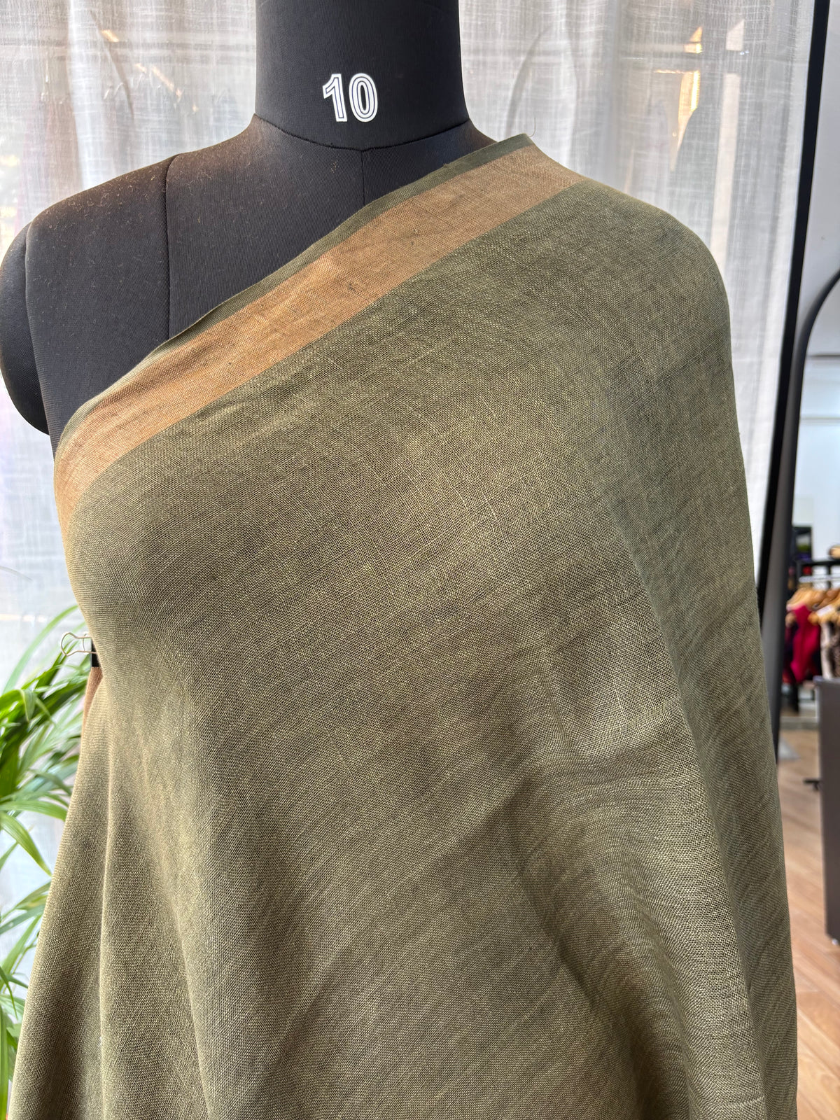 GREEN PURE LINEN SAREE