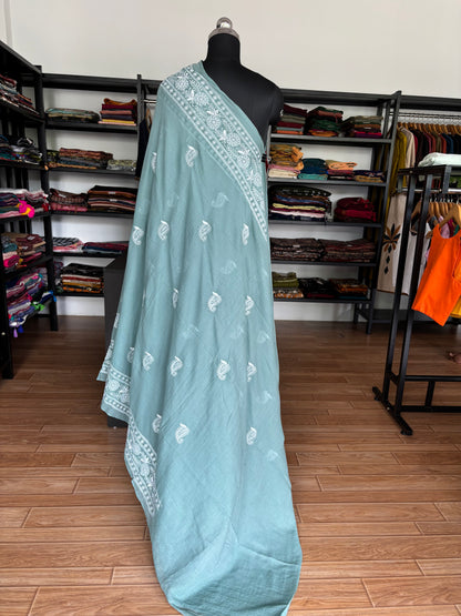 BLUE CHIKANKARI MUL SAREE