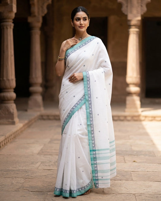 WHITE DHANIAKHALI SAREE