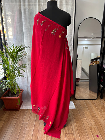 RED EMBROIDERED MUL SAREE