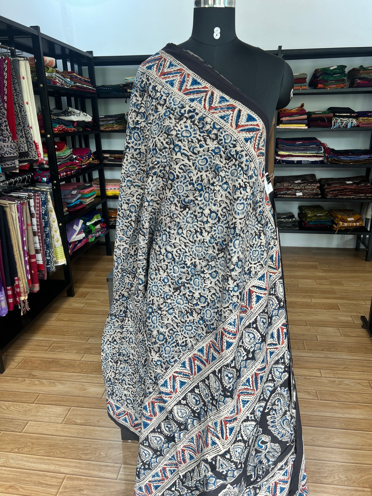 Black kalamkari mul saree