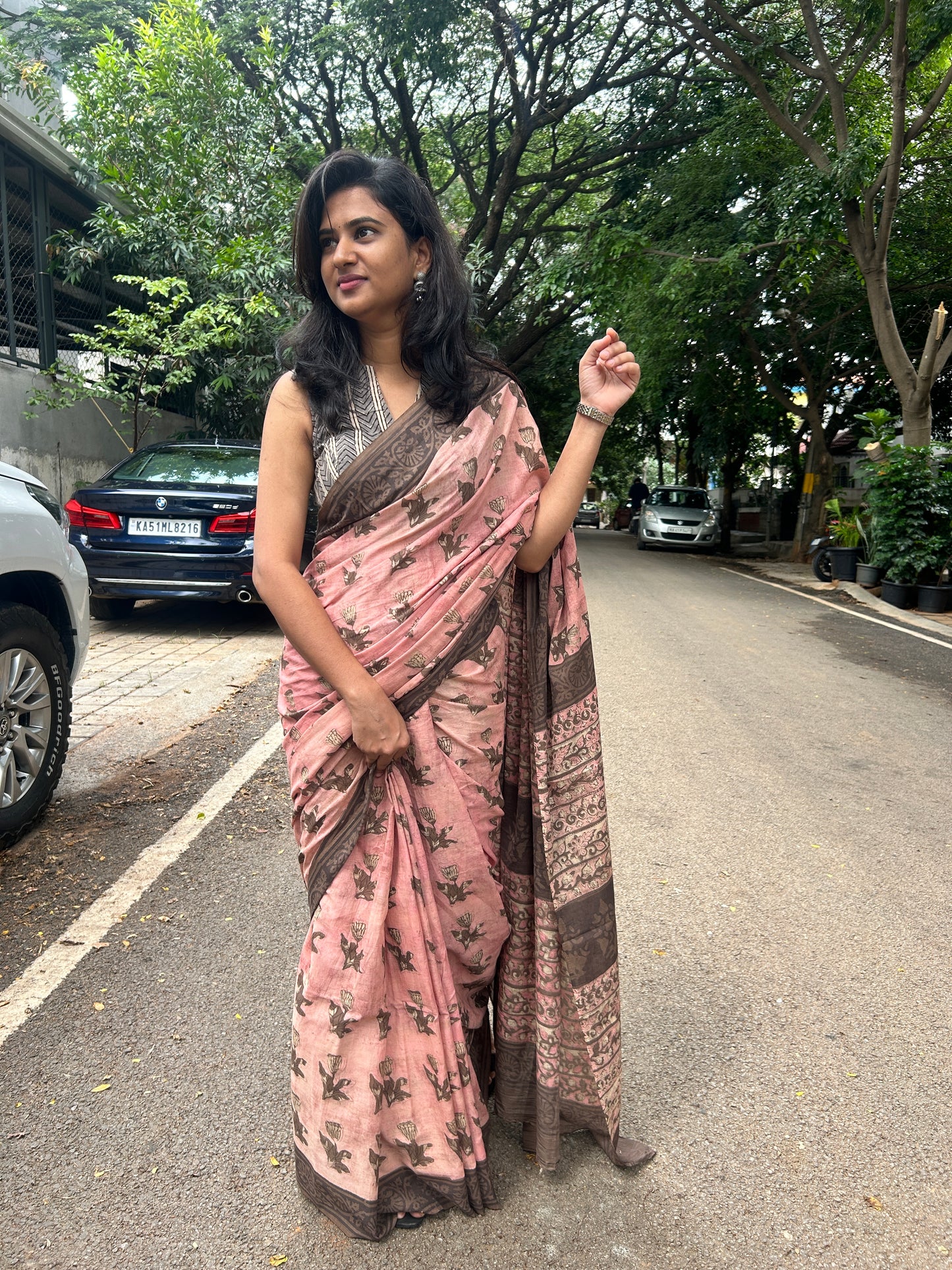 PINK AJRAKH MUL SAREE