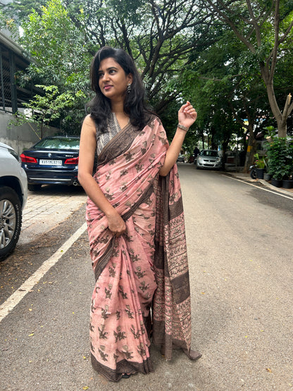 PINK AJRAKH MUL SAREE