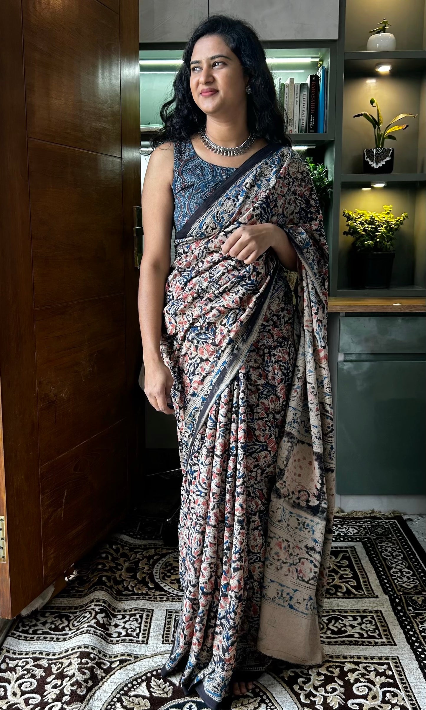 Black kalamkari mul saree
