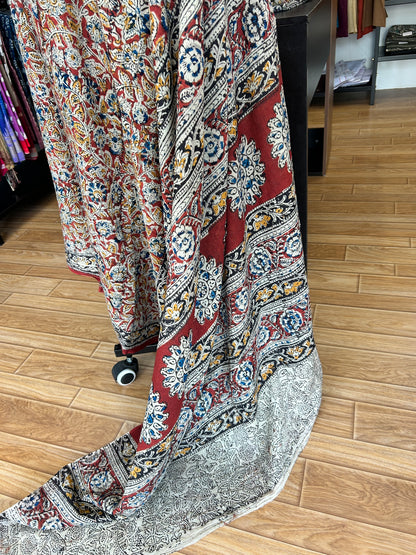 Red kalamkari mul saree