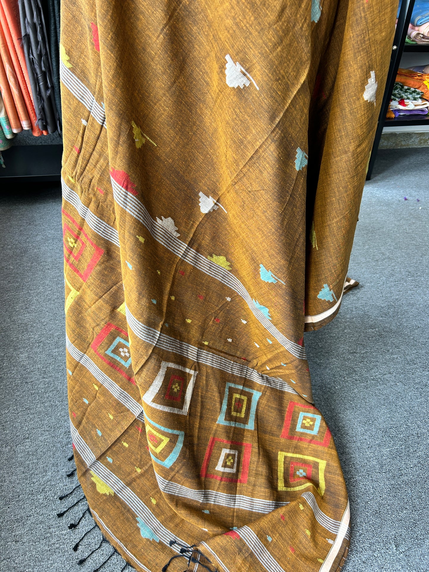 RUST KHADI JAMDANI SAREE
