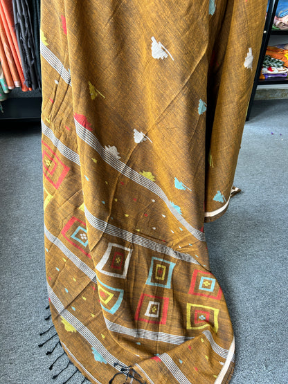 RUST KHADI JAMDANI SAREE