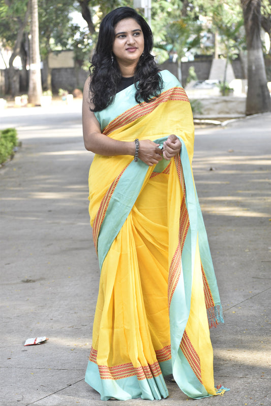 YELLOW KHADI COTTON SAREE