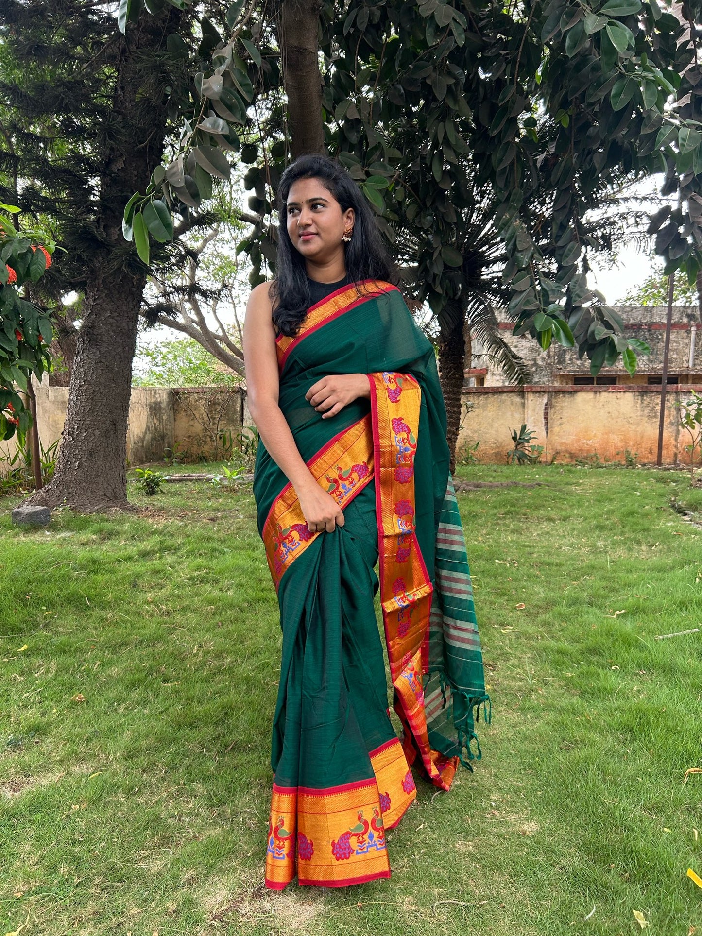 Green Narayanpet saree.