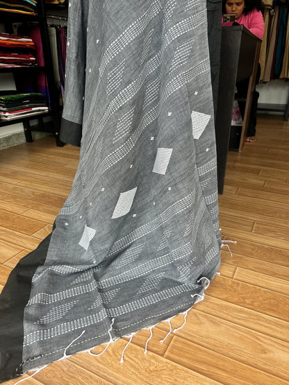 GREY KHADI COTTON SAREE