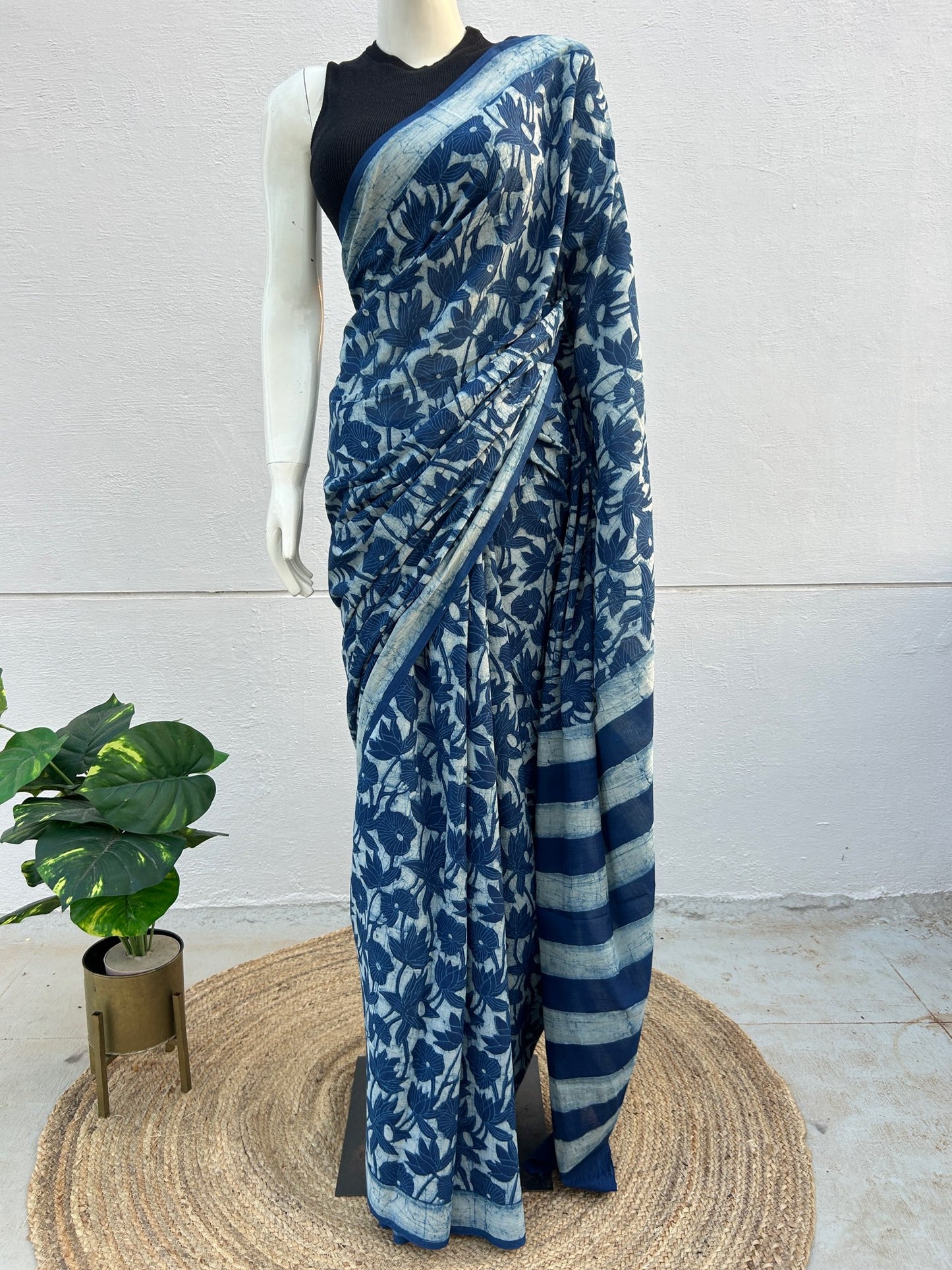 Blue dabu mul saree