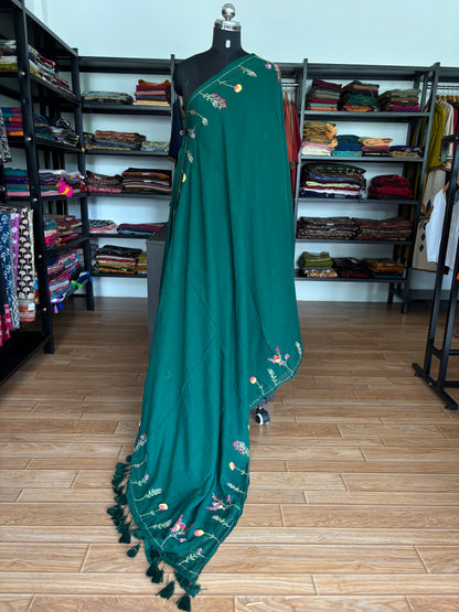 GREEN EMBROIDERED MUL SAREE