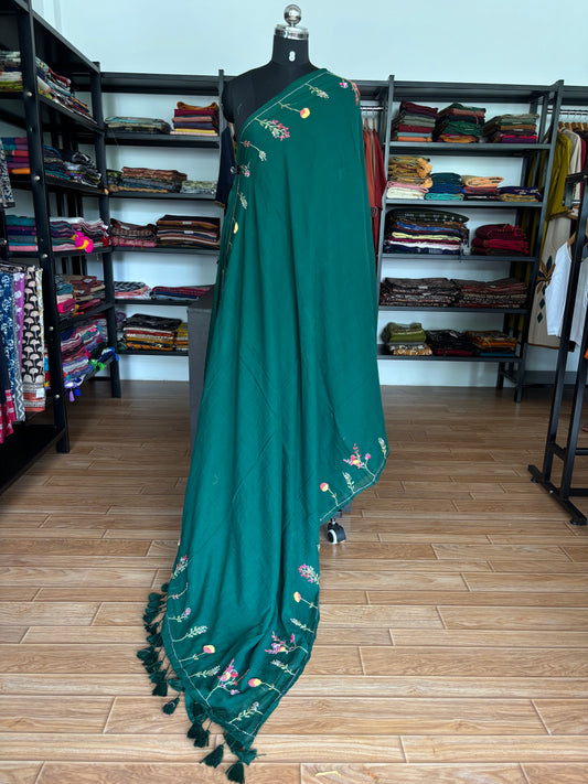 GREEN EMBROIDERED MUL SAREE