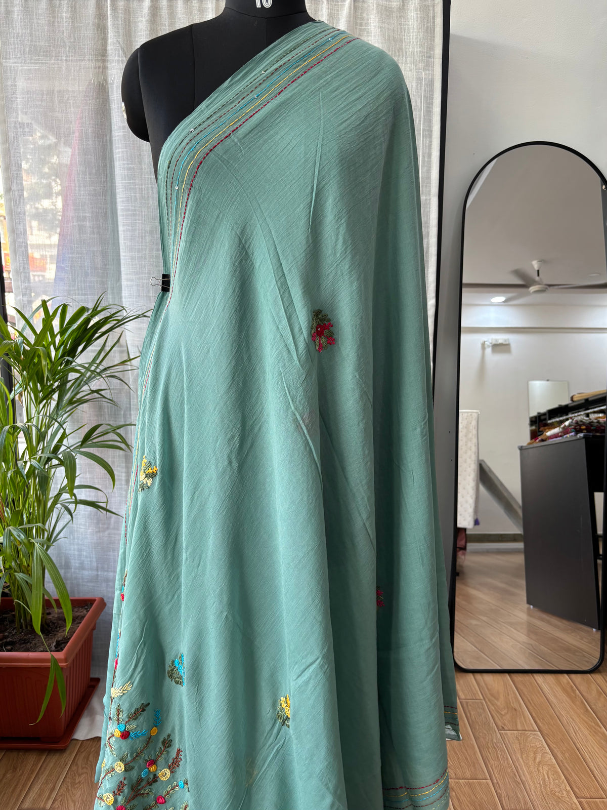 LIGHT BLUE EMBROIDERED MUL SAREE