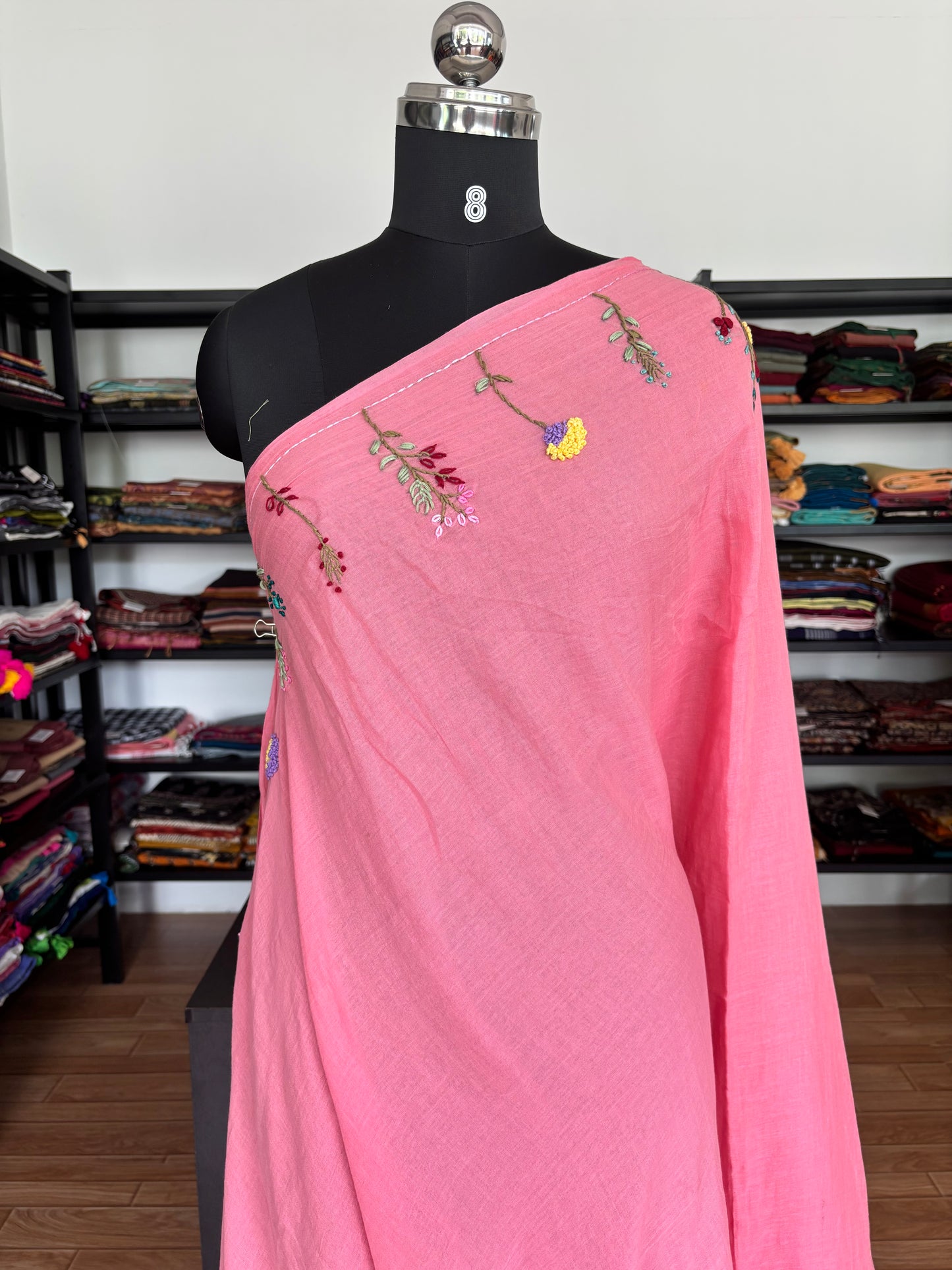 PINK EMBROIDERED MUL SAREE
