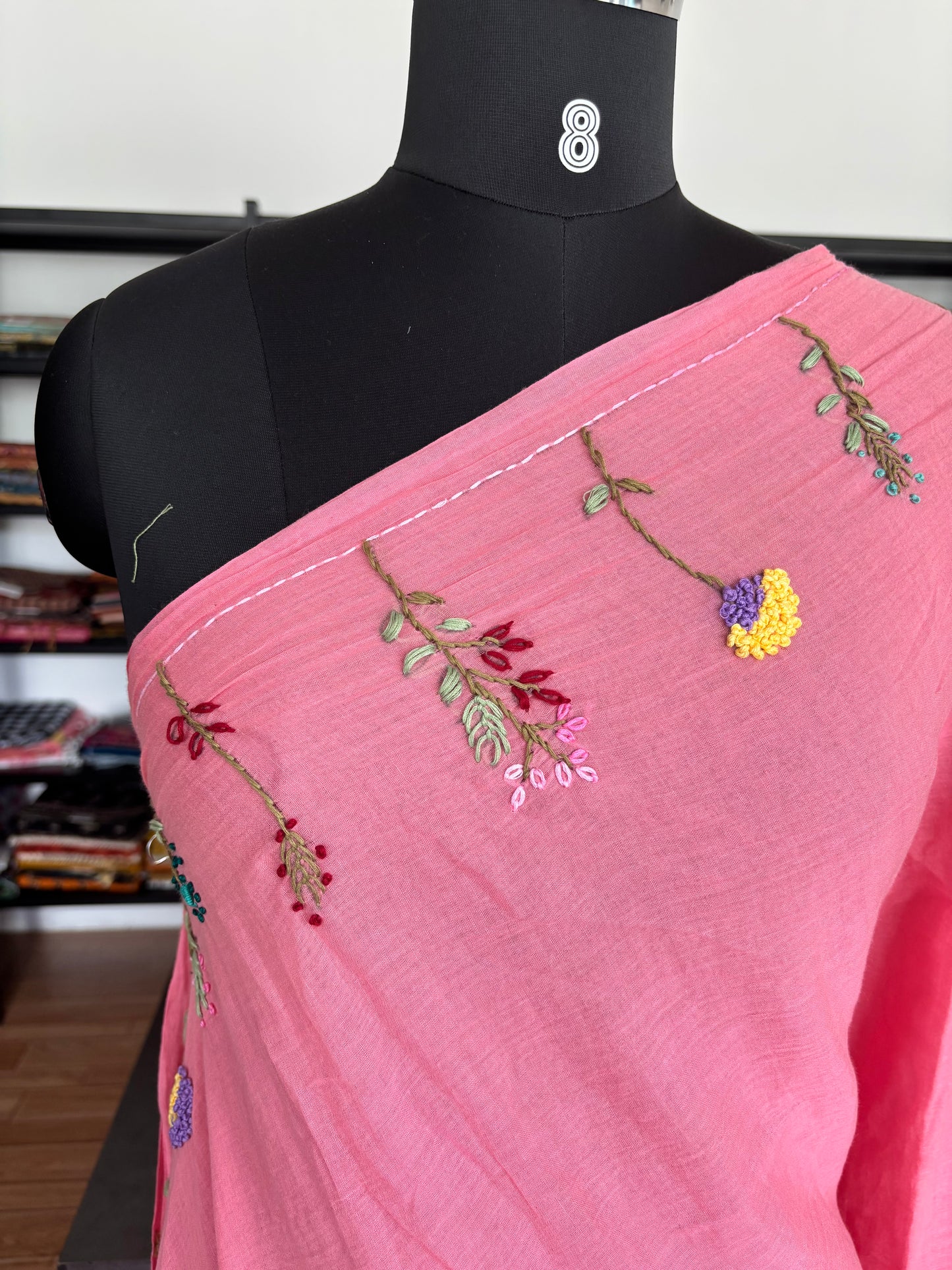 PINK EMBROIDERED MUL SAREE