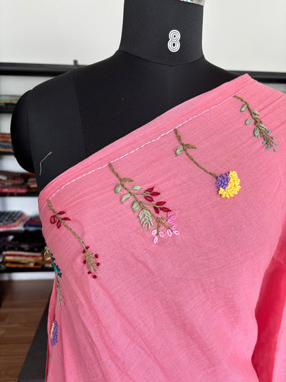 PINK EMBROIDERED MUL SAREE