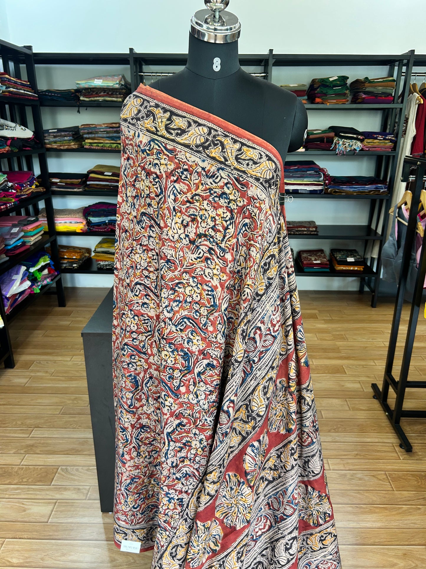 RED kalamkari mul saree