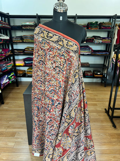 RED kalamkari mul saree