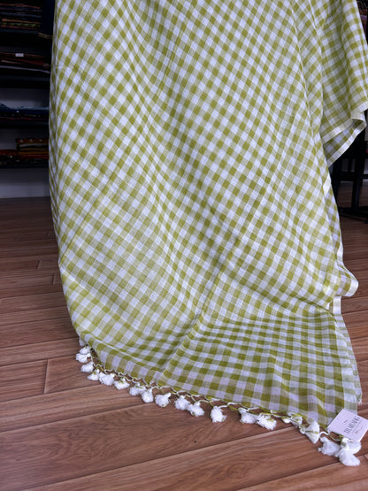 GREEN CHECKS  MUL SAREE