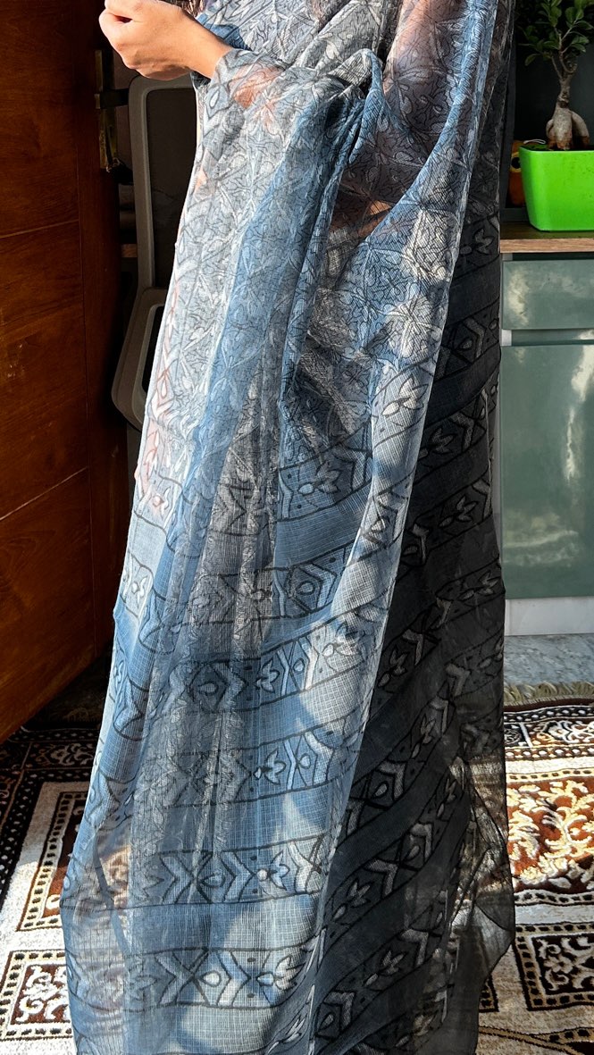 Grey mul saree