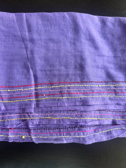 PURPLE EMBROIDERY MUL SAREE