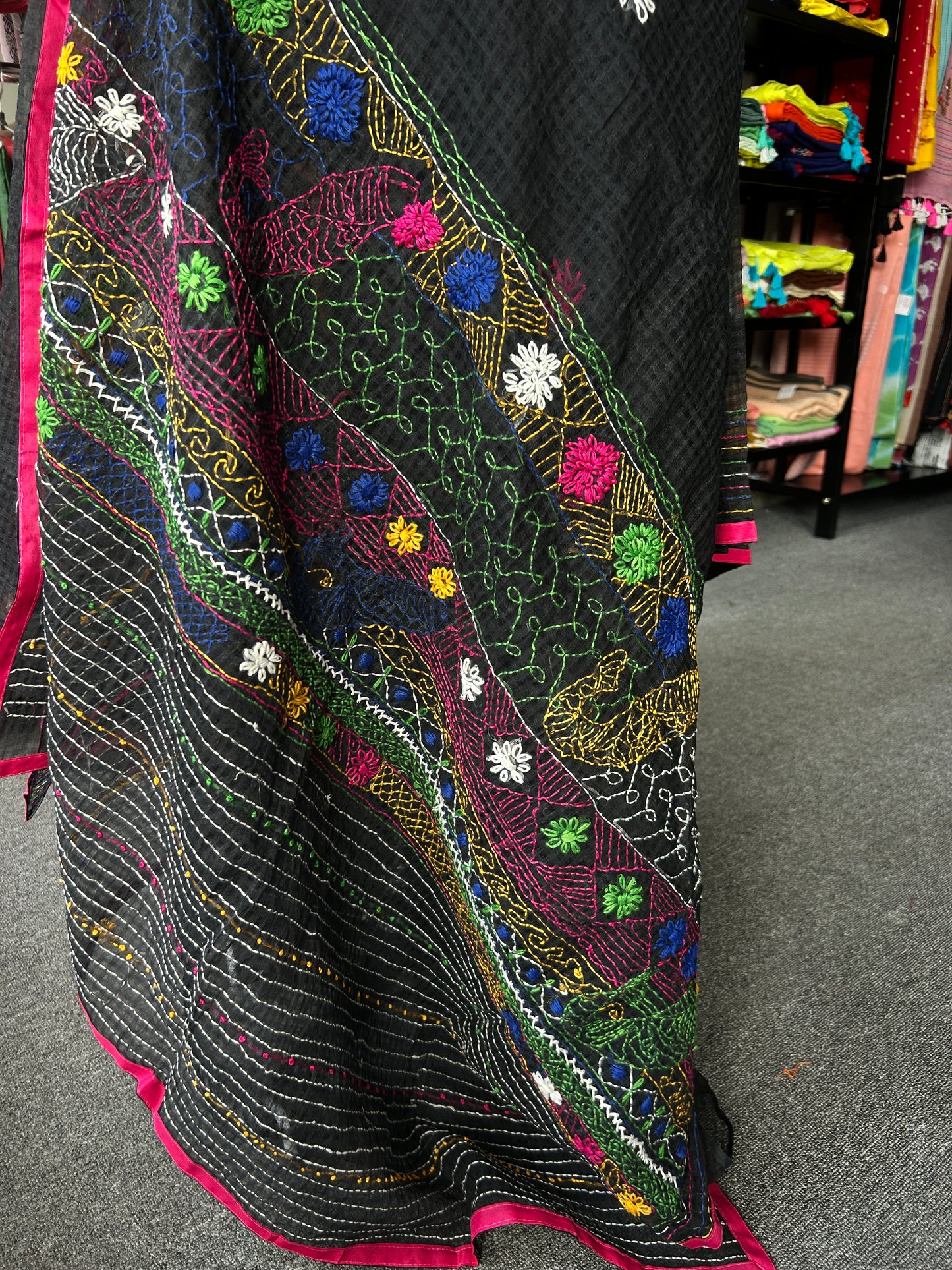 Black katha embroidered kota