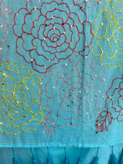 BLUE HAND EMBROIDERED MUL SAREE