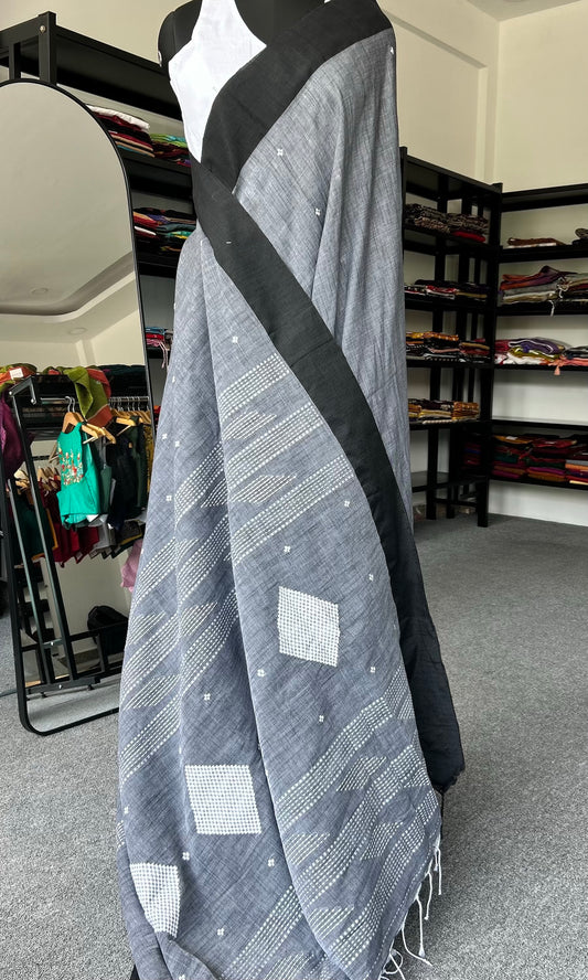 GREY KHADI COTTON SAREE