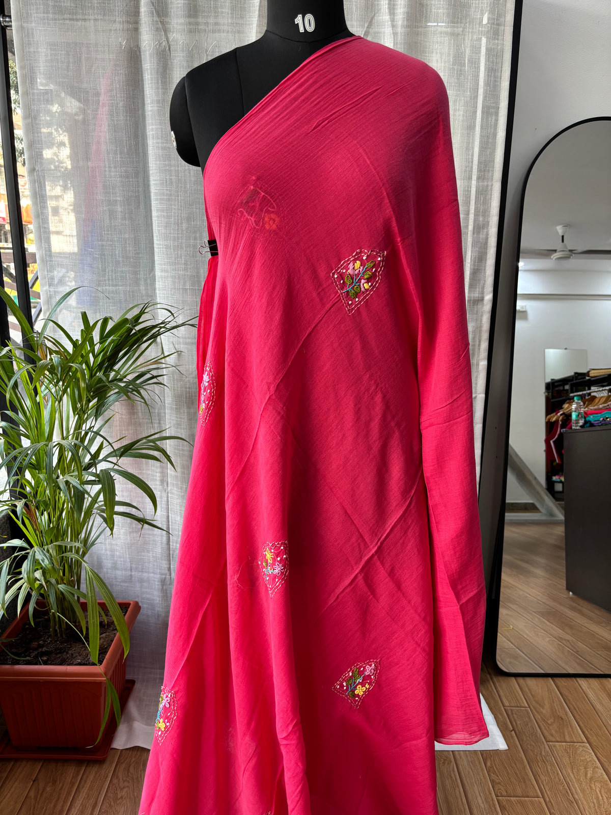 PINK EMBROIDERED MUL SAREE