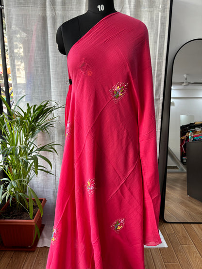 PINK EMBROIDERED MUL SAREE