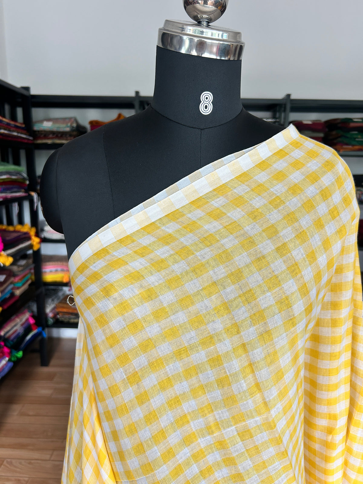 YELLOW CHECKS  MUL SAREE