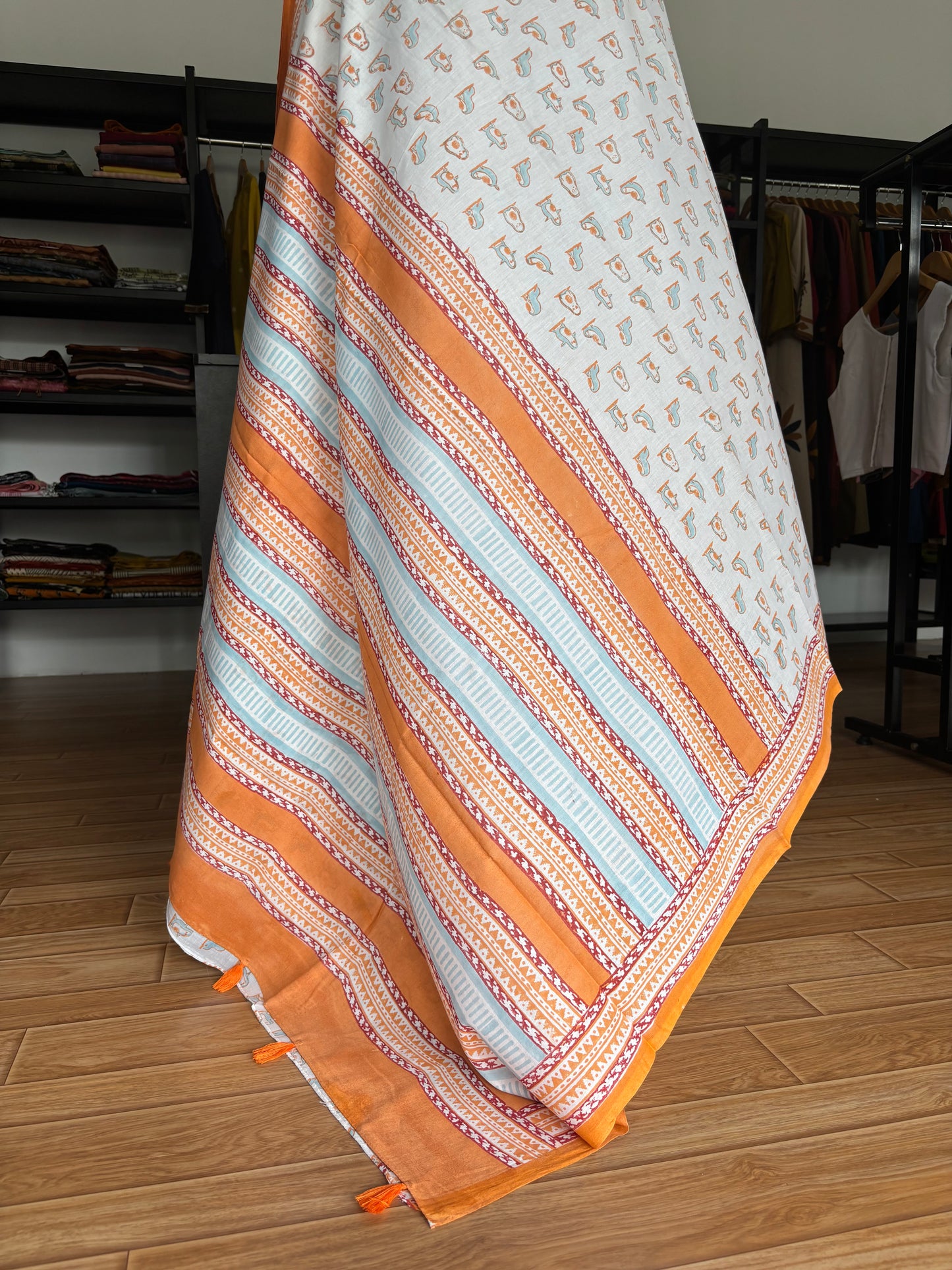 WHITE QUIRKY MUL SAREE