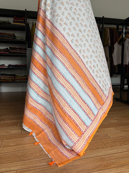 WHITE QUIRKY MUL SAREE