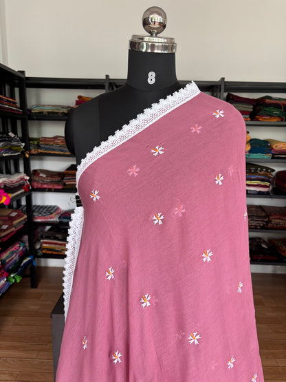 PINK PARIJATHA MUL SAREE