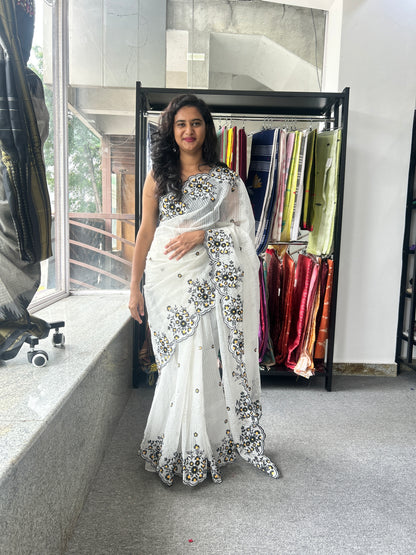 White embroidered kota