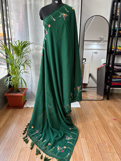 GREEN EMBROIDERED MUL SAREE