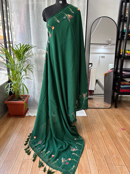 GREEN EMBROIDERED MUL SAREE