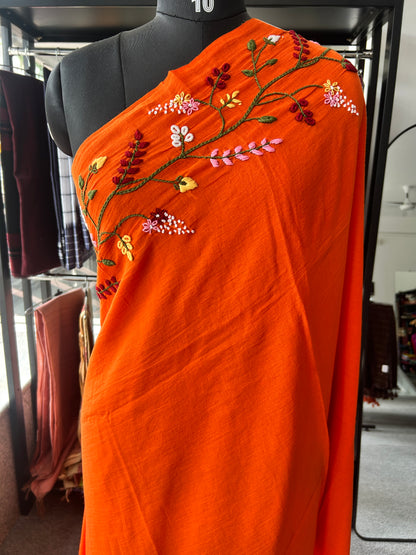 ORANGE KATHA MUL SAREE
