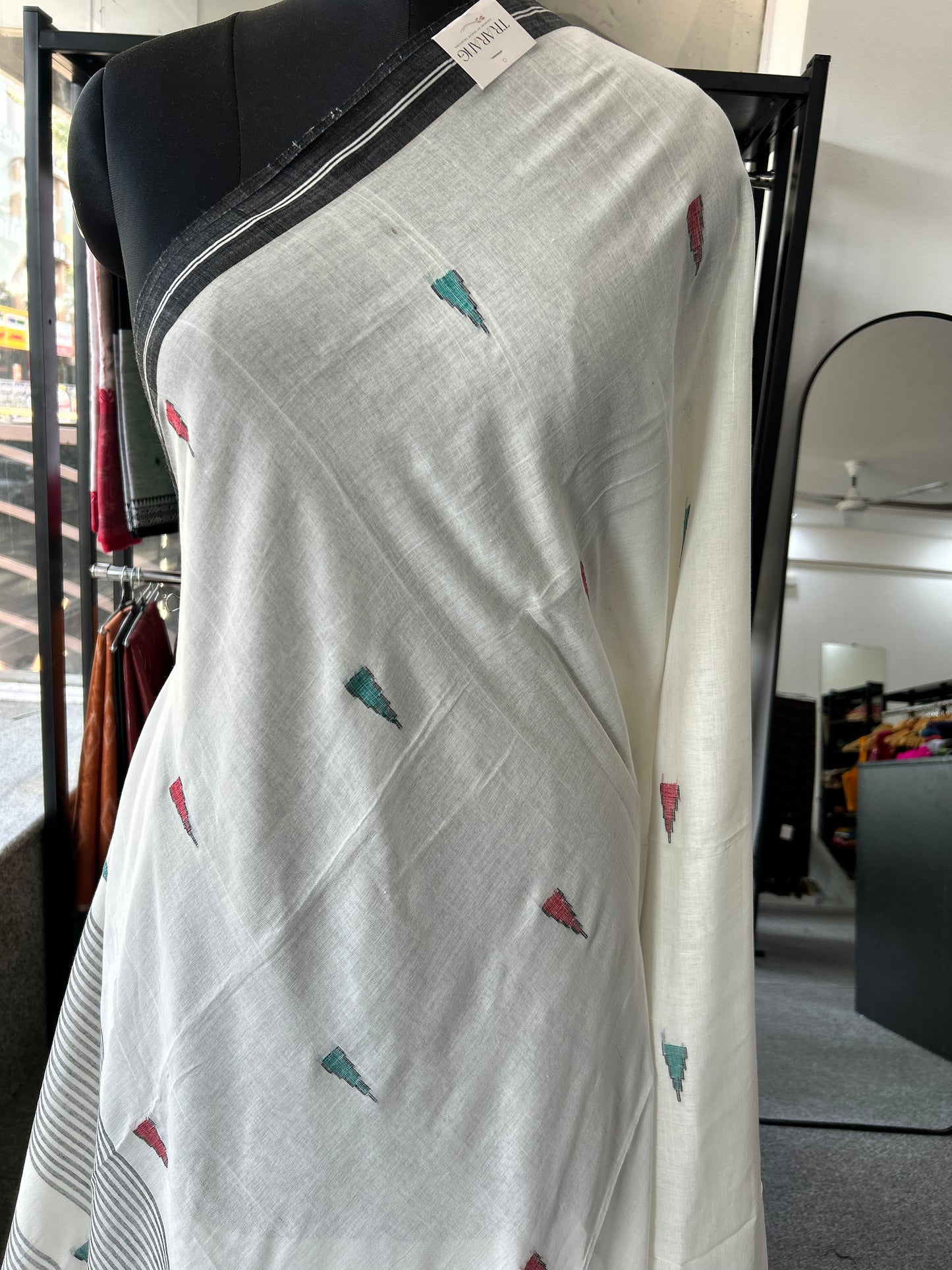 WHITE MERCERISED JAMDANI