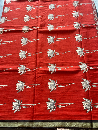 Red chanderi mul cotton
