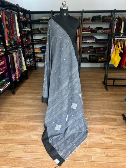GREY KHADI COTTON SAREE
